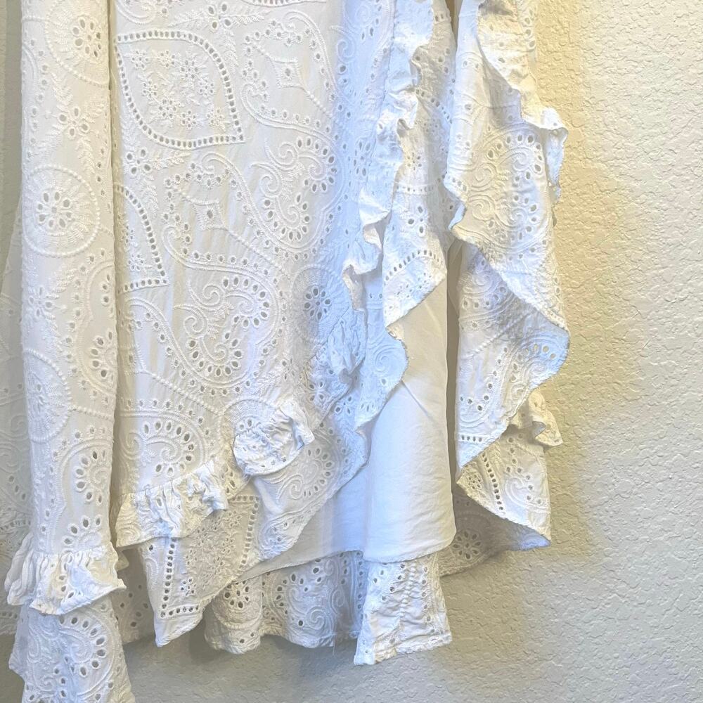 Encantadore Sarong Wrap Skirt Coverup M Eyelet Embroidered White Beach Resort - Picture 5 of 16